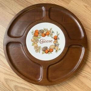 Vintage Milbern Wooden Cheese Board Lazy Susan Divided